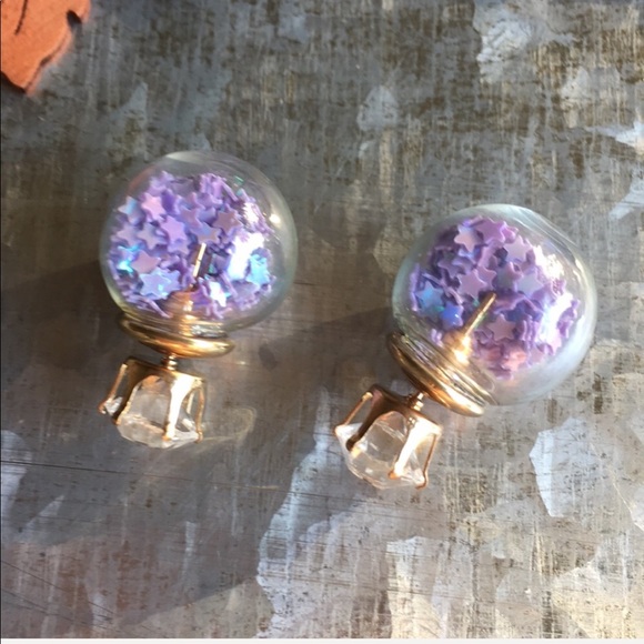 Purple Star Confetti Double Stud Earrings - Picture 2 of 5